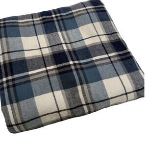 Full Flannel From Portugal Flat Sheet Blue Plaid 100% Cotton Made in Portugal